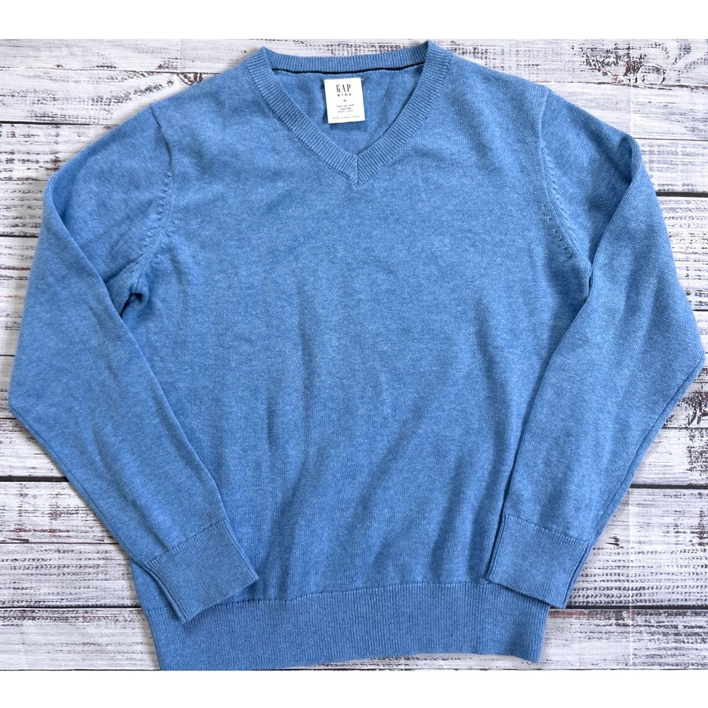 Gap V-neck Sweater Kids Size M Blue Organically Grown Cotton Long Sleeve Knit